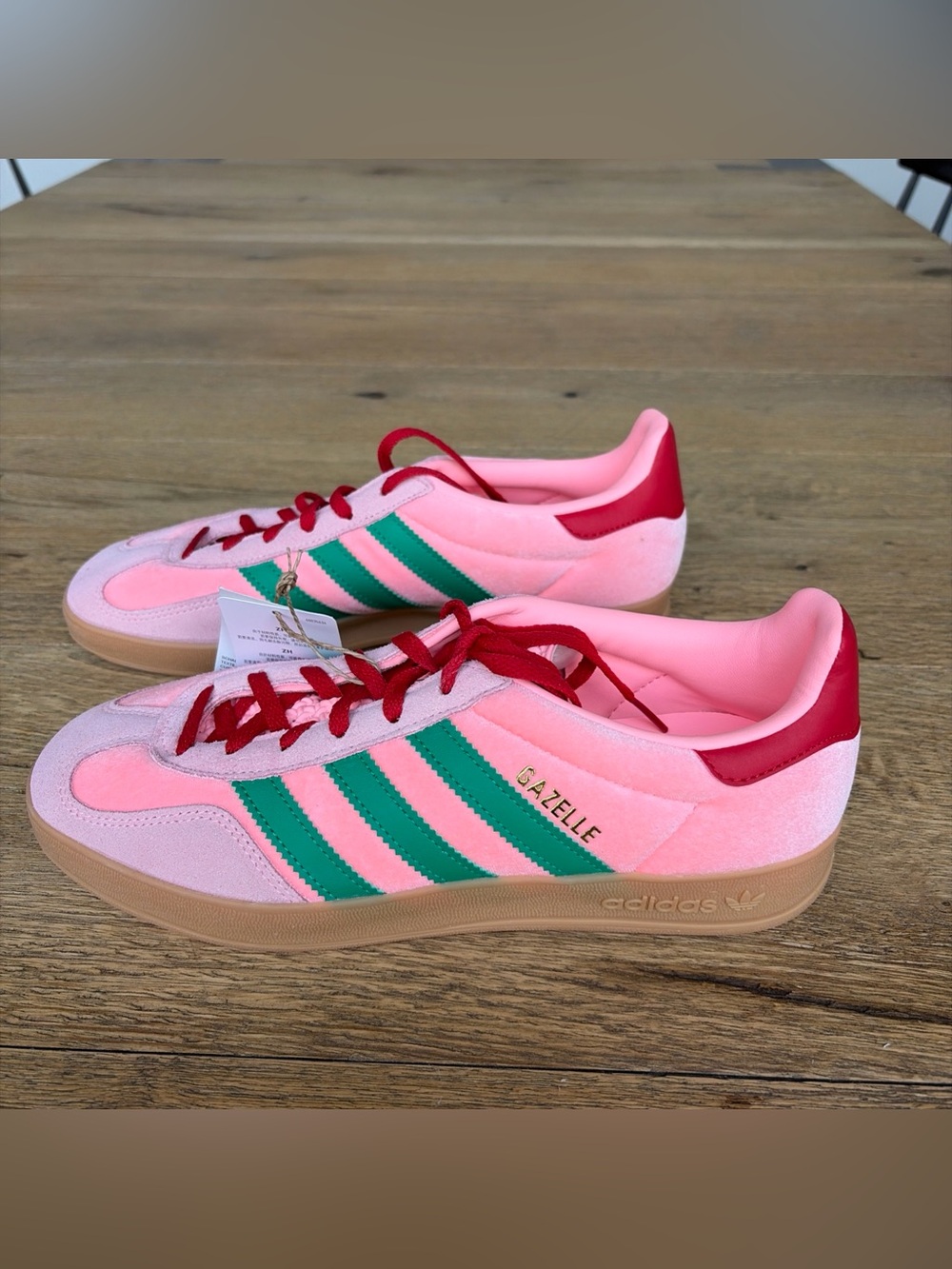 Size 8 Women’s adidas Gazelle Indoor Glow Pink Court Green Shoes JI2713 - Picture 3 of 10